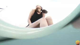 DLEE-736 02 Twisting lower bodies and spreading urine stains. Schoolgirls wetting school’s swimsuits