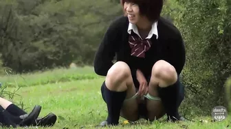 DLSL-01 03 Girls students-kittens mischief peeing in the field