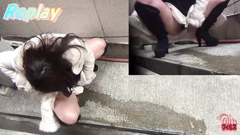 DLFF-115 Concrete pissing. Outdoor pee splashing by beautiful girls. #1